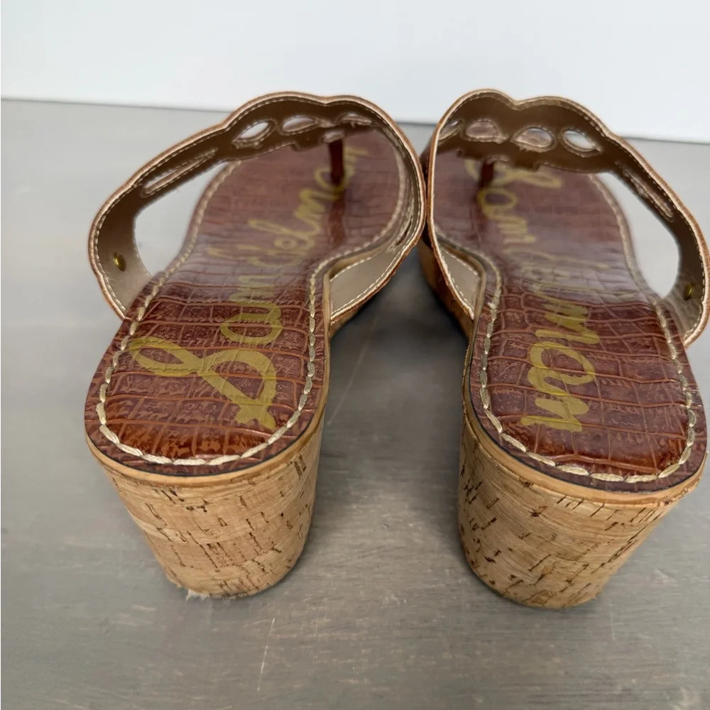 Sam Edelman Ralphie Wedge Sandals Womens 9.5 Brown Leather Cork Thong